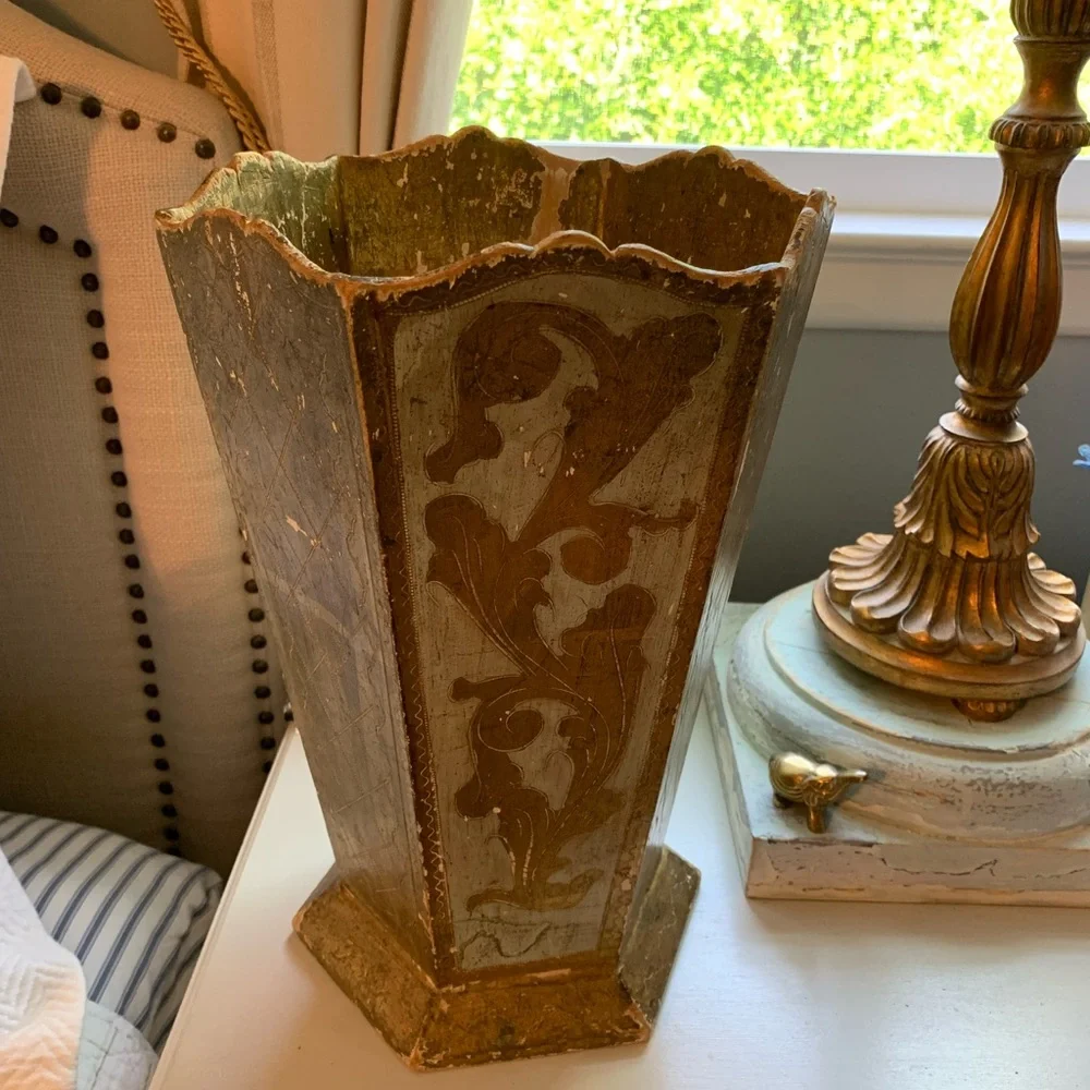 Vintage Italian Florentine Wood Waste Basket